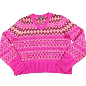 J. Crew Cashmere Cropped Fair Isle V-Neck sweater, XS